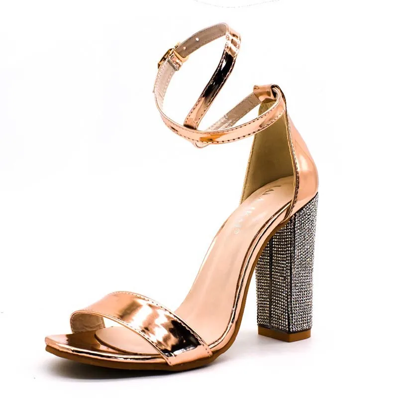 Женские пикантные босоножки на высоком каблуке с золотыми стразами; обувь на массивном каблуке с ремешком на щиколотке и пряжкой; женские туфли-лодочки для ночного клуба с закрытой пяткой; большие размеры