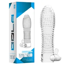 Reusable Vibrating Penis Condom Sleeve Male Cock Enlargement Man Delay Ring Clit Massager Vibrator Adult Sex Toys for Men Women