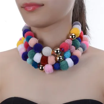 

JEROLLI Bohemia Necklace Pendants Big Plush Ball CCB Choker Necklace Tribal Ethnic Multicolor Multiple layers Rope Women