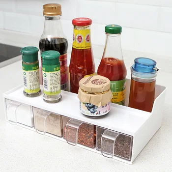 

Plastic Seasoning Tools Herb Spice Condiment Can Box Drawer Container Spoons Cover Case Kitchen Gadgets Dining Home Accessories