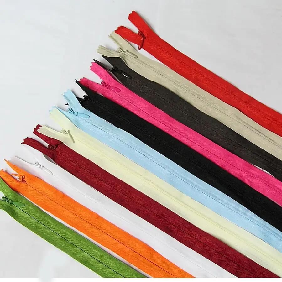 10 pcs/lot 50cm(20") Extra Strong Side Nylon Fabric Invisible Zippers For Sewing Dress Garment Craft With 21 Optional Colors