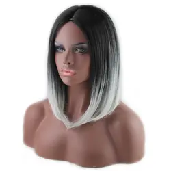 QQXCAIW для женщин средней длины косплэй вечерние партии Черный Серый Ombre 45 см синтетические волосы Искусственные парики