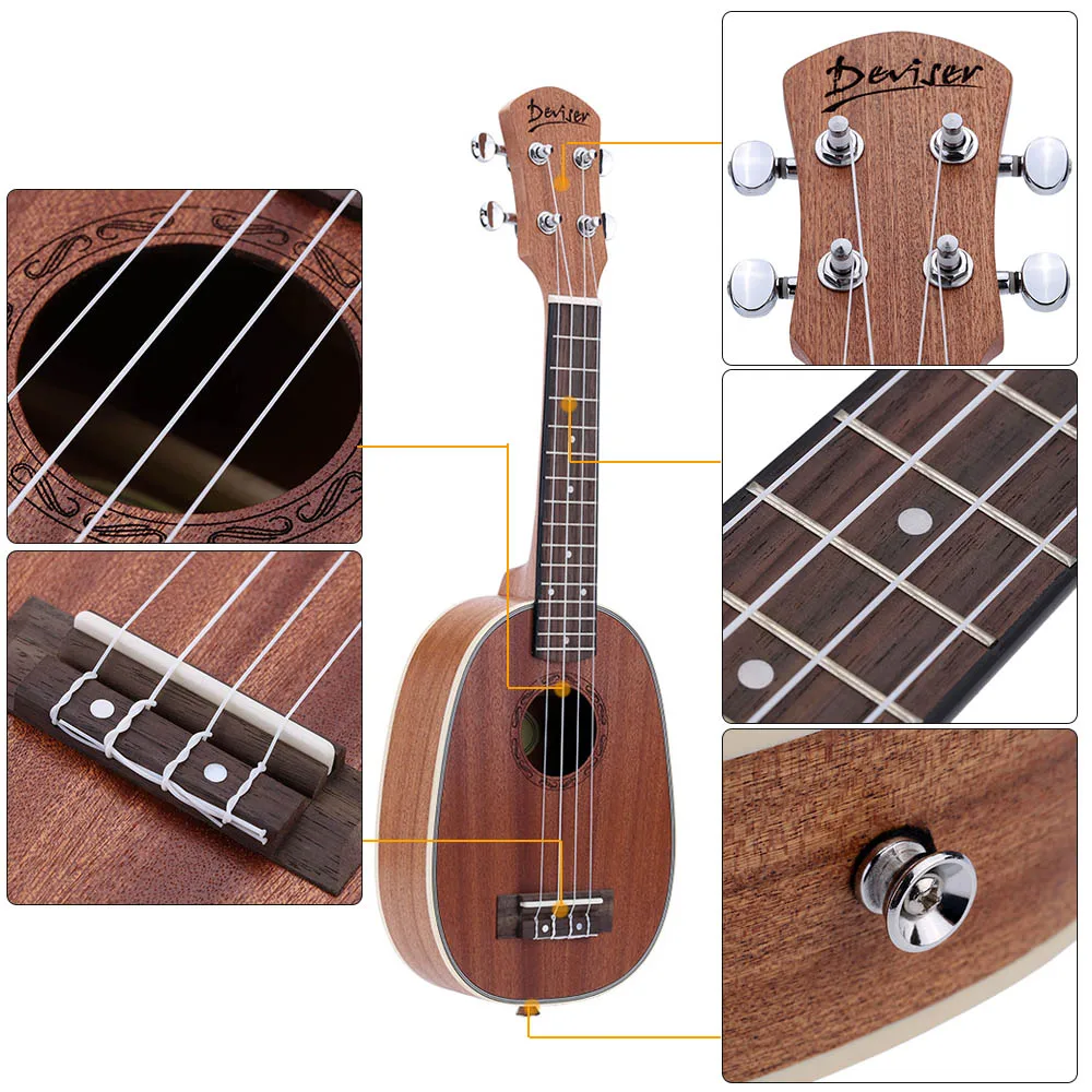 Высокое качество 2" ананасовая форма сопрано Укулеле прочный Sapele Ukulele Ukelele матовый 4 нейлоновые струны палисандр гриф