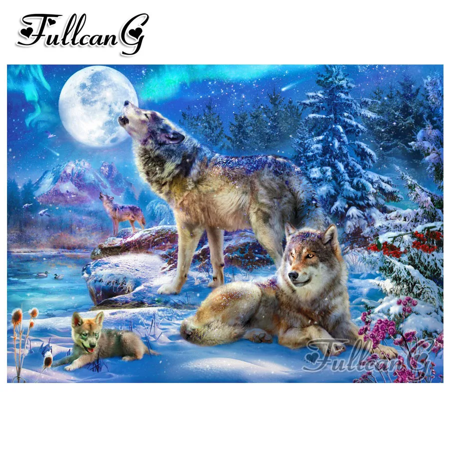 FULLCANG diy 5d Алмазная мозаика moon snow wolf картина &quotАлмаз&quot full square/round drill набор со