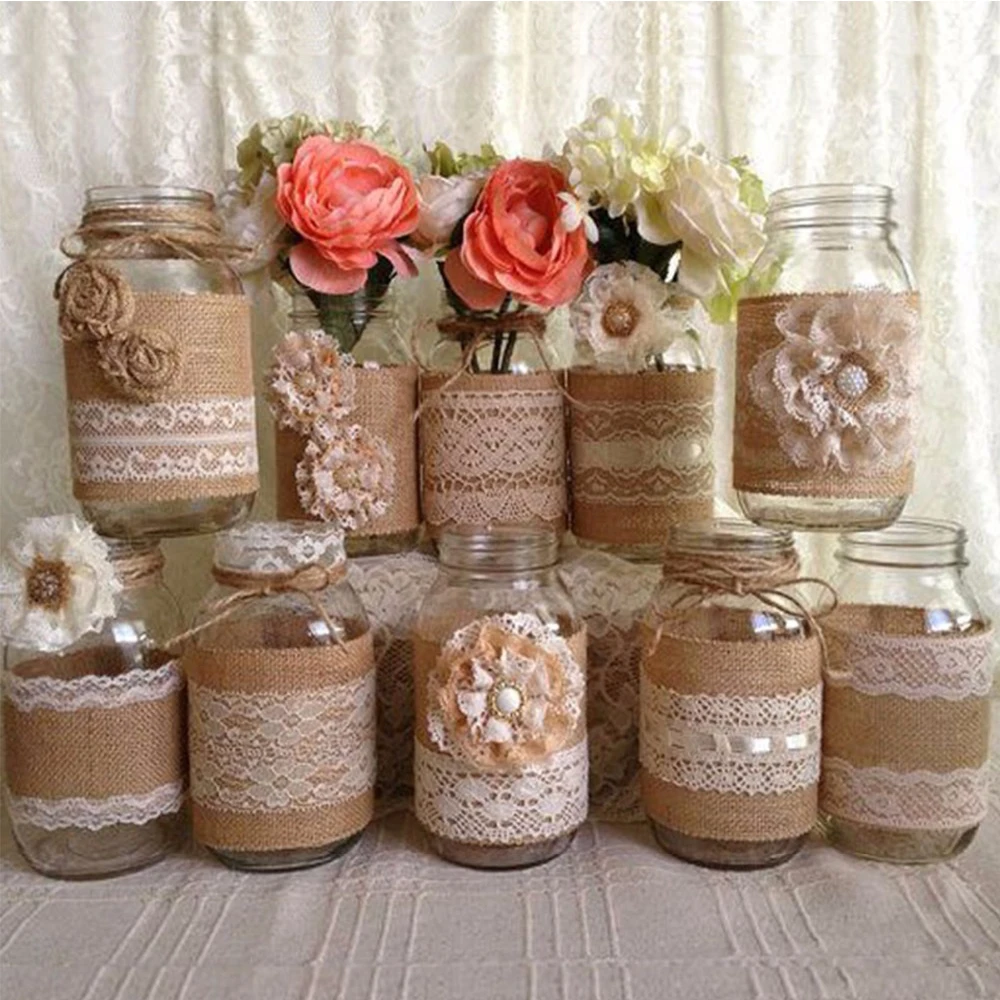 

YORIWOO 2M Natural Burlap Jute Ribbon Vintage Rustic Wedding Decor Hessian Jute Fabric Roll Christmas Party Supplies DIY Crafts