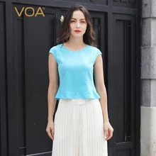 Voa шёлковый футболки летние женские Топы короткий рукав Повседневная футболка тонкая женская одежда основной большой размер короткая однотонная уличная B708