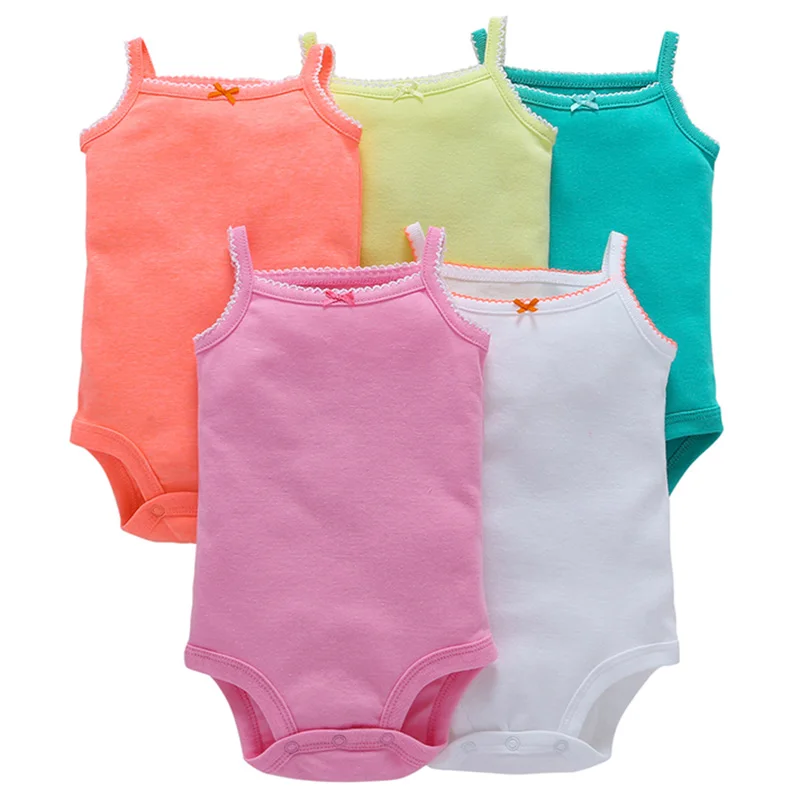 

5Pcs Solid Baby Girl Boy Clothing Sets Summer Newborn Vest Set Fashion Costumes Sling Infant Outfits Cotton Bebes Clothes Suit