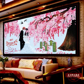 

Needlework 3D Ribbon Embroidery Kits Painting Landscape Pink Flower Tree Cross Stitch Lover Gift Wedding Decoration C-0207