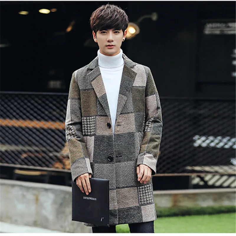 Plus Size 2018 Korean Style Plaid Slim Mens Clothing Overcoats Fashion ...