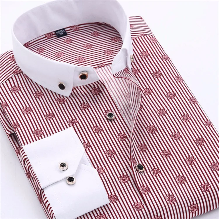 Big Size 4XL Men Dress Shirt 2016 New Arrival Long Sleeve Slim Fit Button Down Collar High Quality Printed Business Shirts MCL18