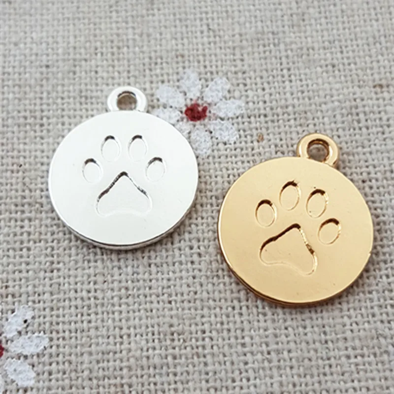 

High Quality 10 Pieces/Lot 20*22mm silver and gold Dog paw prints Charms pendants charm jewelry making