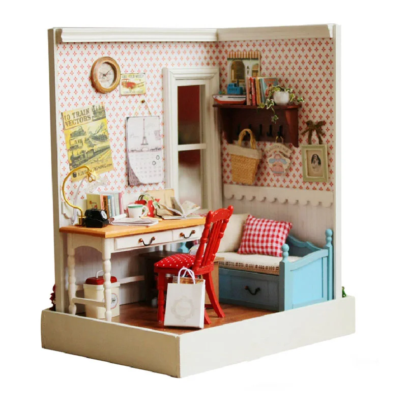 New Arrival Cuteroom DIY Wooden Miniatura Dollhouse Warm Memory Handmade Decorations Model with LED Light and