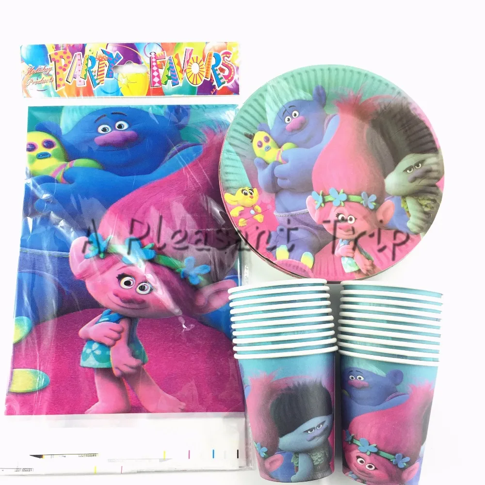 

41pcs\lot Cartoon trolls Kids Favors Tablecloth Happy Birthday Party TableclotDecoration Paper Plates Cups Baby Shower Supplies