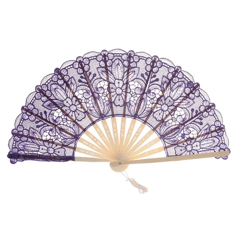 

Chinese Style Handheld Folding Lace Decorative Folding Fan Satin Fabric Handheld Plastic Fan Dancing Props Home Wall Decor Art