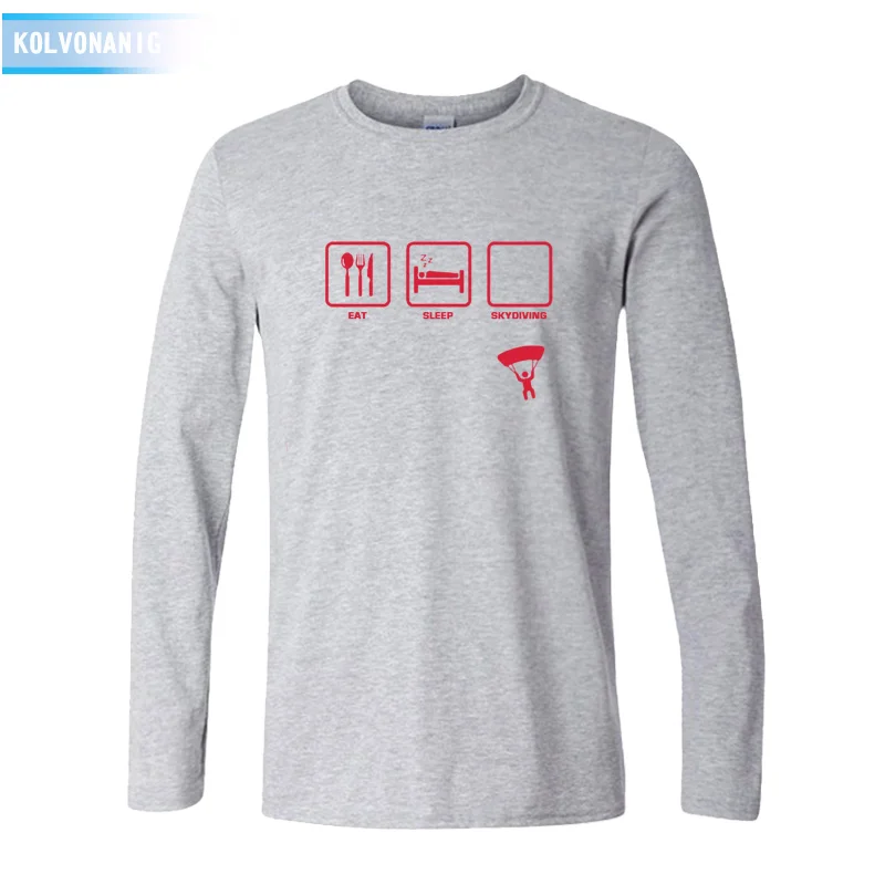 KOLVONANIG брендовая одежда Eat Sleep прыжки с парашютом забавная Мужская футболка хлопковая футболка с длинным рукавом футболки - Цвет: Gray 02
