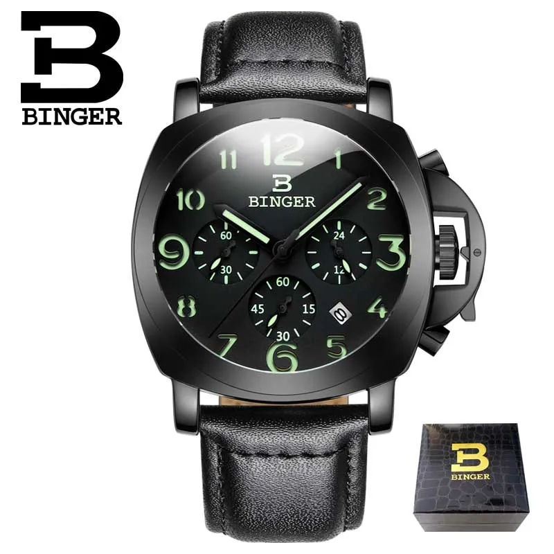 New BINGER Luxury Brand Quartz Watches Men analog chronograph Clock Men Sports Military Leather Strap Fashion Wrist Watch - Цвет: 05