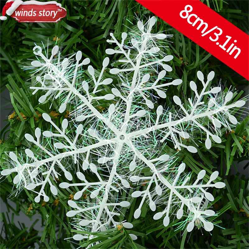 

180 Pcs 8cm Snowflake Christmas Ornament White Plastic Snowflakes Xmas Tree Christmas Decorations Snowflake Floco De Neve Natal