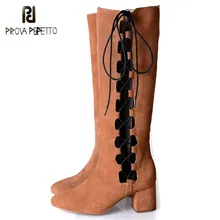 Prova Perfetto High End высокий каблук острый носок сапоги до колена взгляд тонкий телячья кожа выдалбливают толстый каблук удобные ботинки