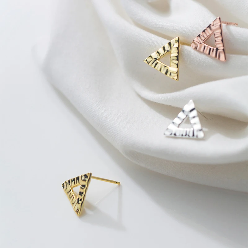 

Trendy Triangle Concave Surface Ear Stud S925 Sterling Silver Earrings For Woman Simple Friendship Girls Gift Jewelry
