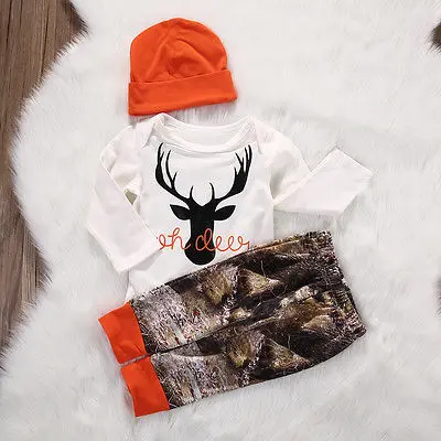 Citgeett Autumn  baby boy clothing sets Newborn Baby Boy Girl Deer Romper Pants Leggings Hat 3pcs Outfits Set Costume