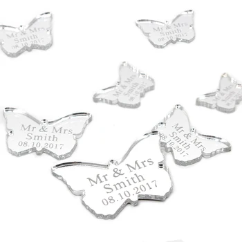 

60Pcs Personalized Wedding Engraved Couple Names Butterfly Tags Baptism Birthday Baby Shower Gift Party Table Decoration Favors