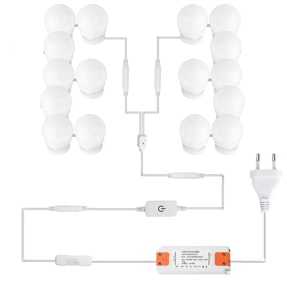  LED Vanity Hollywood Styles Makeup Mirror Lights kit bulbs for wall Dressing Table with Dimmer & Ad