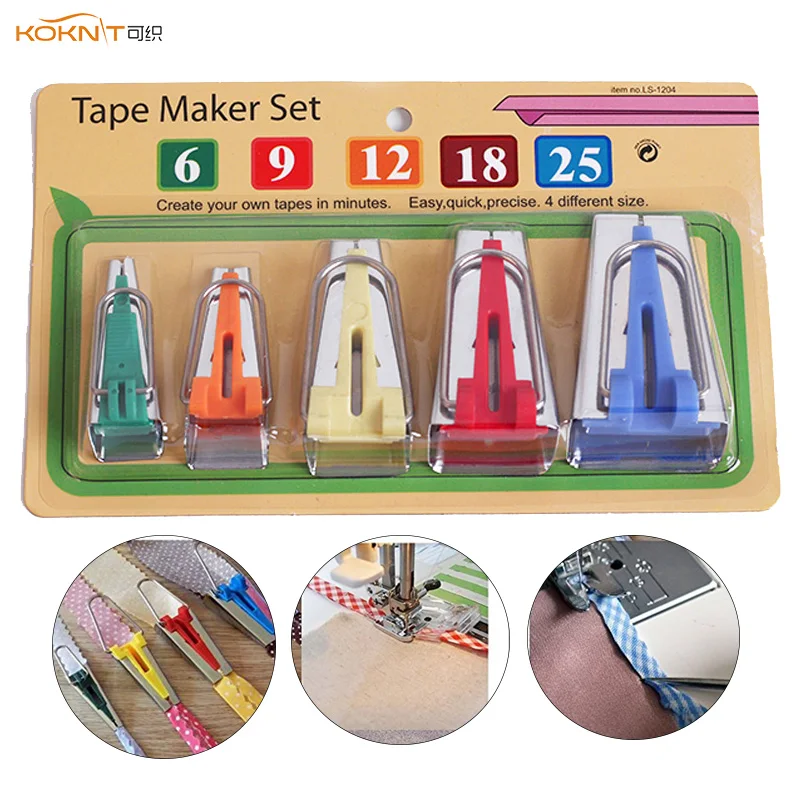 KOKNIT Fabric Bias Tape Maker Tools Set 5 Sizes 6mm 9mm 12mm 18mm 25mm Sewing Quilting Bias Binding Maker DIY Sewing Accessory (2)