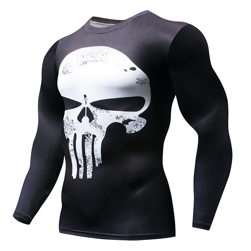 

Long Sleeve Sport Shirt Men Superhero Punisher 3D Compression T Shirt Quick Dry Men's Running T-shirt Gym Fitness Top rashgard