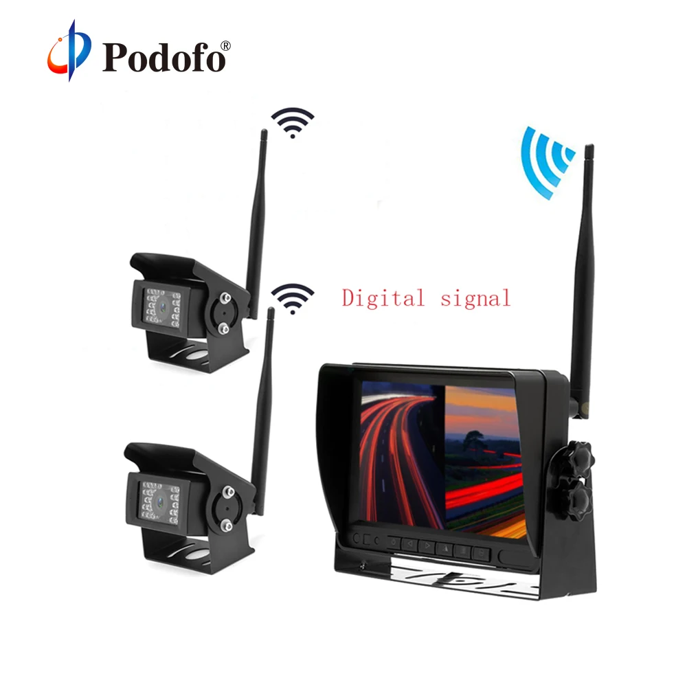 

Podofo Wireless Reversing Monitor 7 Inch Digital Screen Waterproof 28 IR Rear View Backup Camera System for Bus Trailer RV Boat