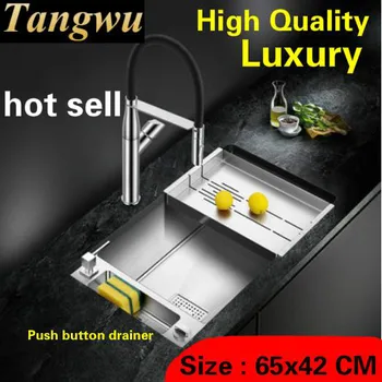 Cheap Free Shipping Household Luxury Individuality Kitchen Manual Sink Single Trough Dish 304 Stainless Steel Hot Sell 650x420 MM