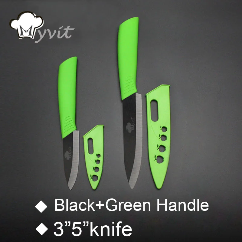 Бренд Myvit, Кухонные керамические ножи, 3 дюйма, для очистки овощей, 5 дюймов, керамический нож для нарезки, черное лезвие, кухонные ножи, инструменты для приготовления пищи - Цвет: GREEN