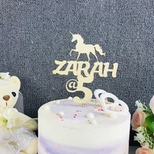 Персонализированные Единорог счастливое украшение для именинного торта, пользовательское имя и возраст торт Топпер, украшения на вечеринку дня рождения Поставки детей