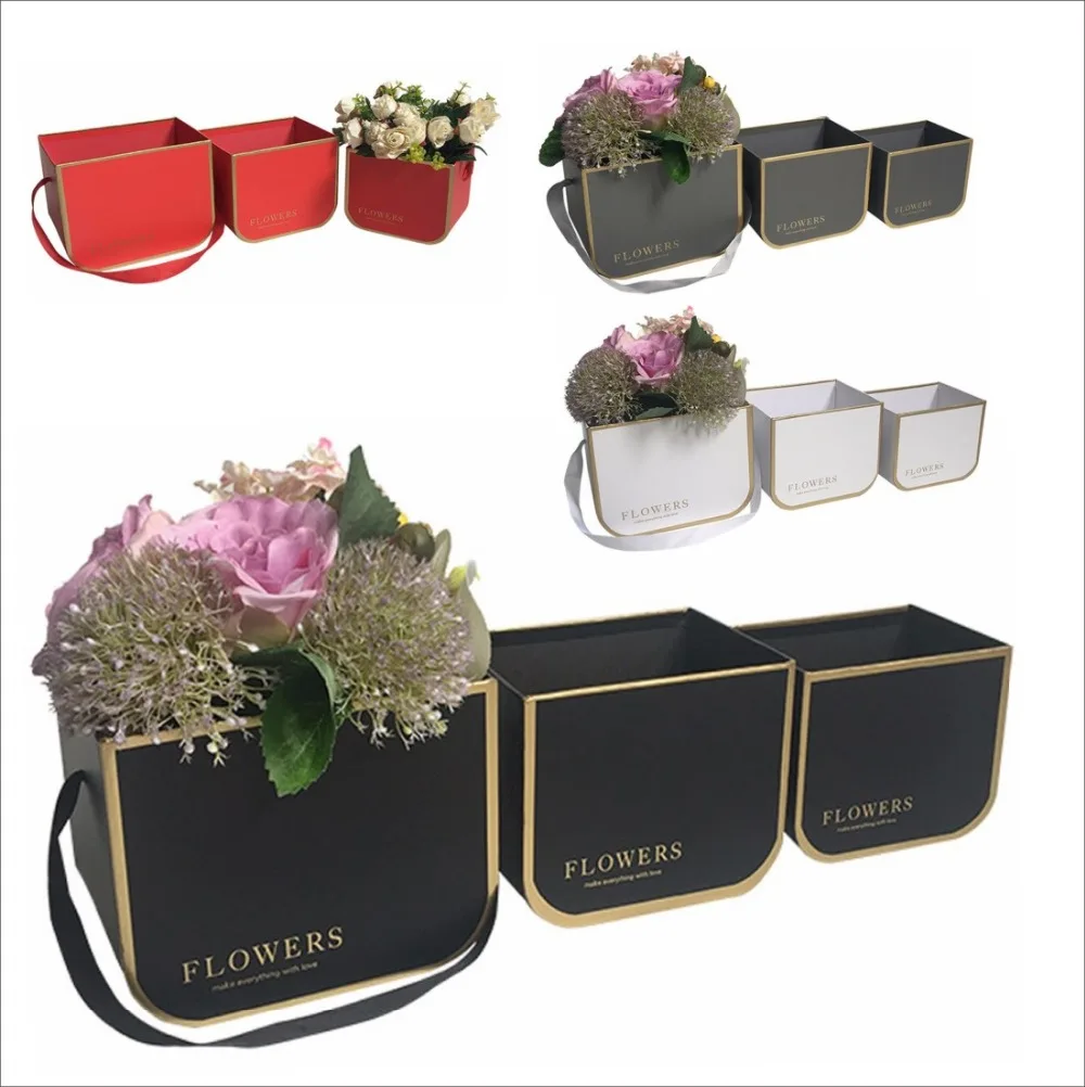 

3PCS/set 2018 New Small size florist packing flower bucket box, portable flower gift box 4 colors choose,buy 2 sets/color 10%OFF