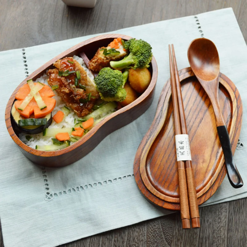 

Free shipping bento lunch boxes student tableware sushi lunch box food containers portable wooden cutlery