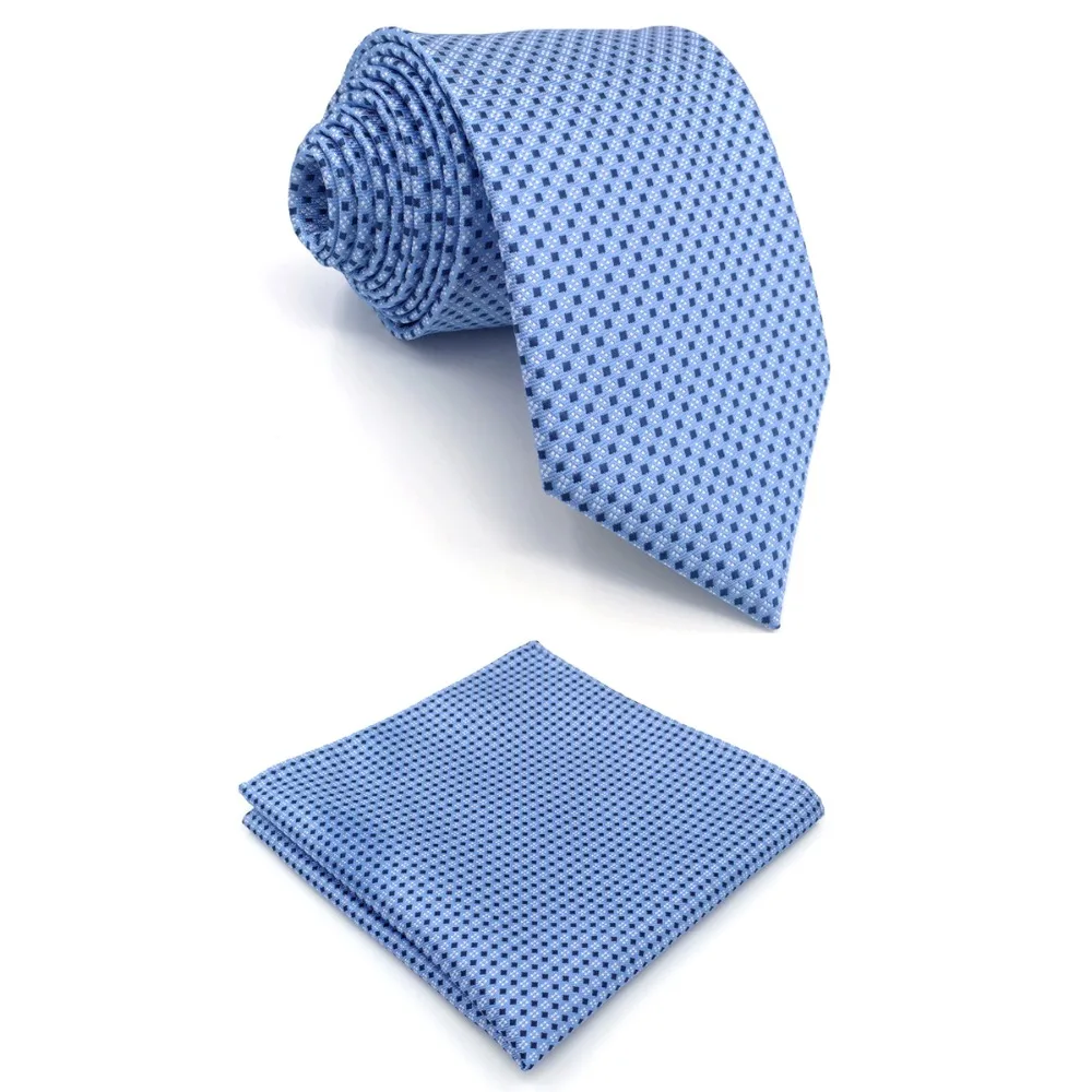 

B6 Azure Blue Polka Dots Ties for Men Silk Tie Pocket Square Set