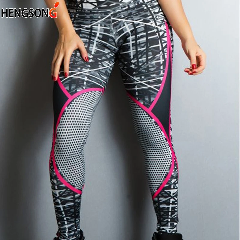 Geometric Lines Printing Leggings Push up Hip Elastic High