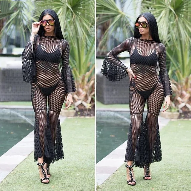 black fishnet beach cover up