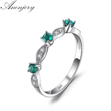 Anenjery Vintage Fashion ustawienie zielony cyrkon Bijou Micro CZ kolor srebrny pierścień dla kobiet rozmiar 6-10 anillos anel S-R321