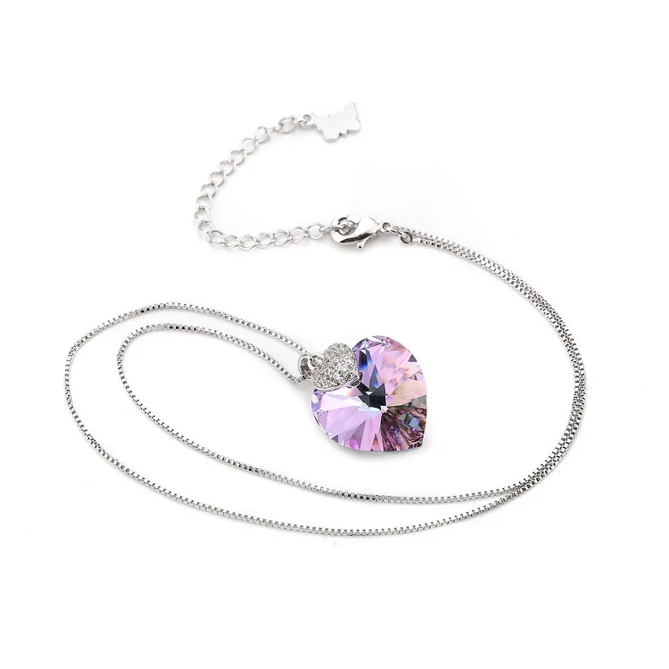 Warme Farben набор украшений с аметистом и кристаллами Сваровски ожерелье с подвеской в виде настоящего сердца серьги-капли подарок на день рождения