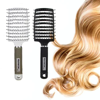 

Hot Fashion Bristle Hair Hairbrush Plastic Styling Anti-static Comb Bent Hairdressing Comb Styling Tool HY99 NO07