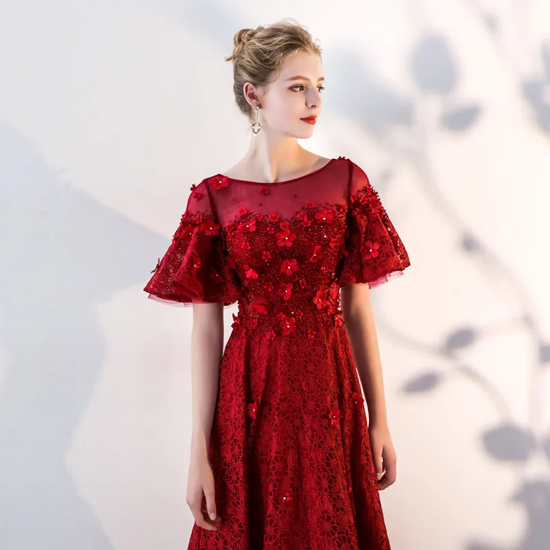 Evening Dress Long Lace Beading Formal Party Gowns O Neck Prom Dresses Vestido De Festa Longo Beaded Dresses Evening