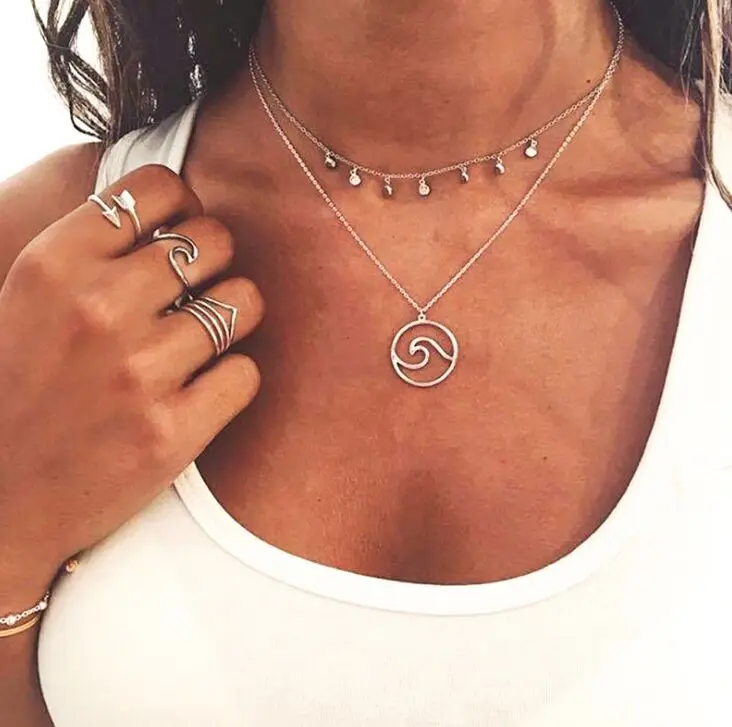 

Hot Sale Gold Silver Sequins Long geometric Star Choker Necklace Accessories For Women Jewelry Double Layer Chokers