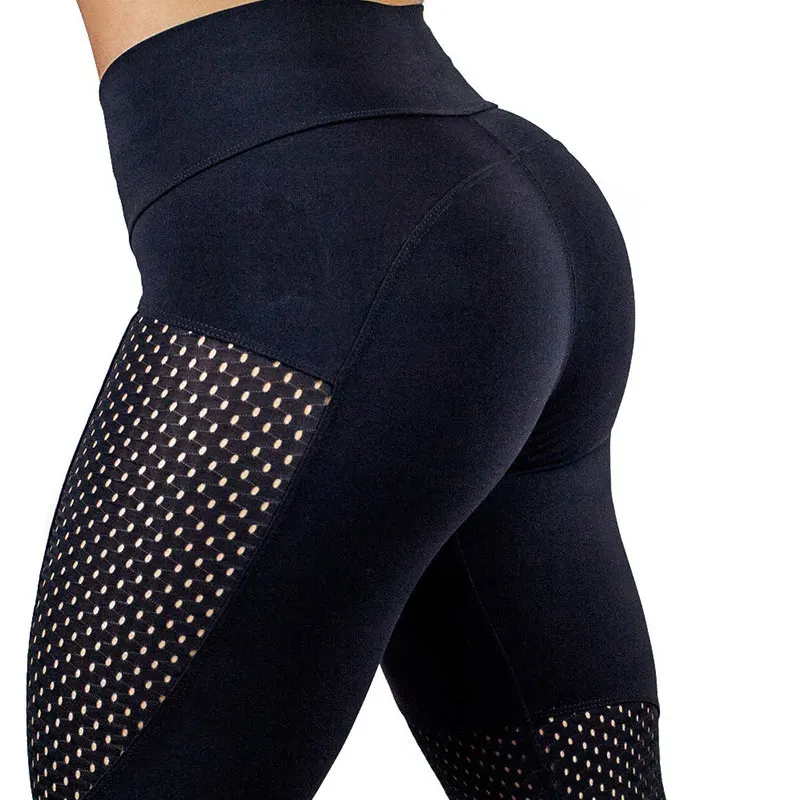 Красота оставаться Push Up Для женщин Mesh Insert Leggings тренировки дышащий Бодибилдинг лоскутное Высокая талия упругие быстросохнущие штаны