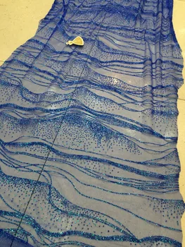 

good French Net Lace fabric for evening dress hot sale glued SH-083 glitter French tulle Material Net Lace fabric