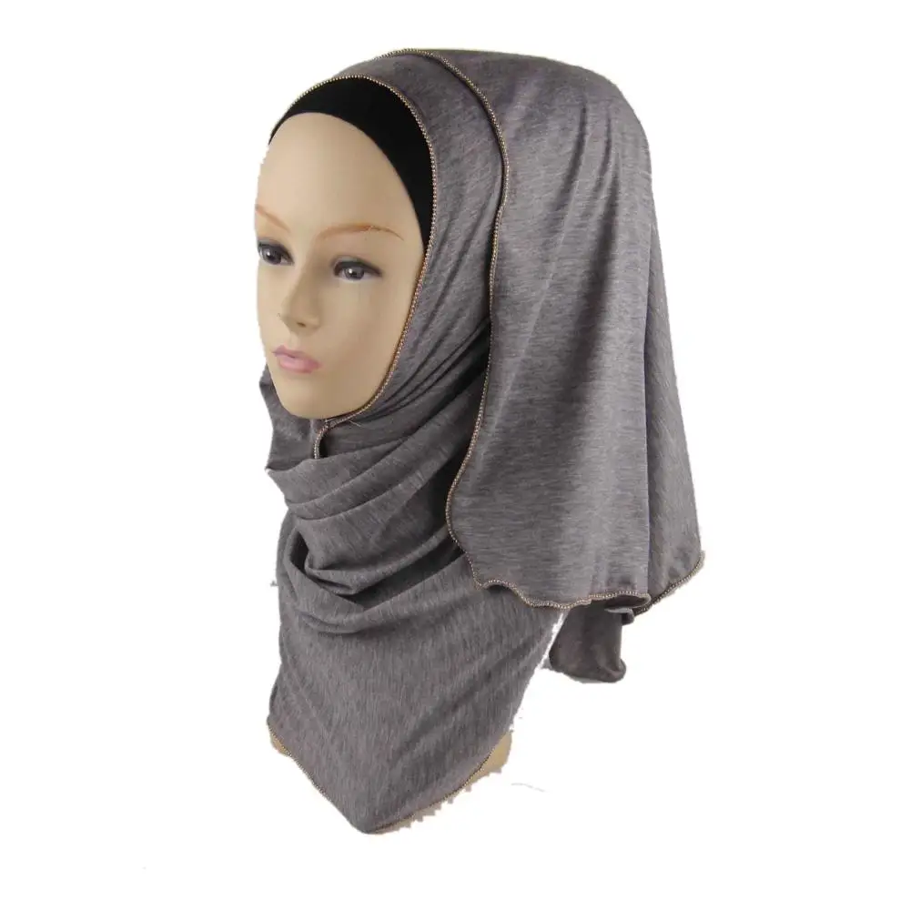 Мусульманский хиджаб из Джерси на молнии Шаль Обертывание с цепочкой границы исламский шарф один шт - Цвет: color 9