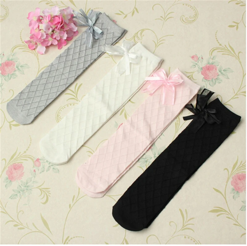 

Baby Girls Lace Cotton Japanese High Knee Socks Bow Stockings 34-50cm