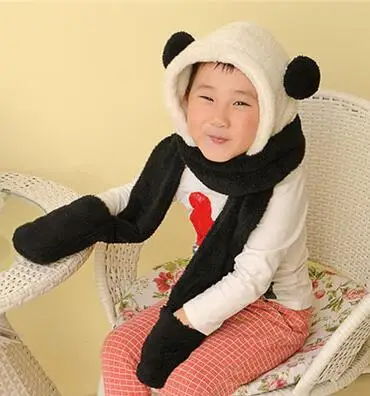 Осенне-зимняя обувь родитель-ребенок тепловой шарф шляпа Перчатки Комплект из трех предметов одежды детская теплая шапка с рисунками для детей шляпа, перчатки набор - Цвет: white black
