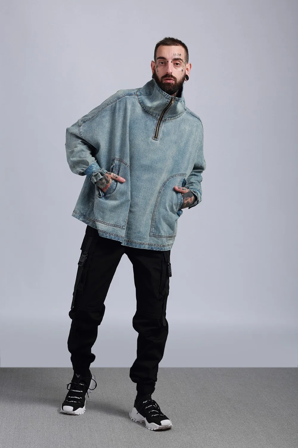 Большие европейские свободные синие джинсы куртка хип-хоп костюм пуловер зимние винтажные мужские повседневные куртки с высоким воротником