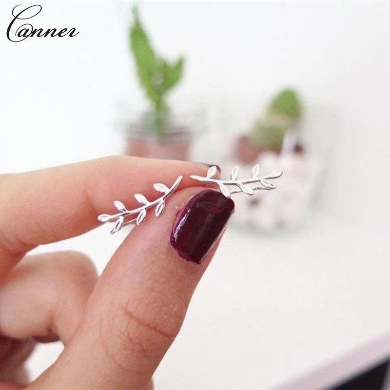

CANNER 925 Sterling Silver Leaf Earrings for Women Girls Delicate Mini Stud Earrings Gold Color Korean Earrings 2019 Jewelry Q40