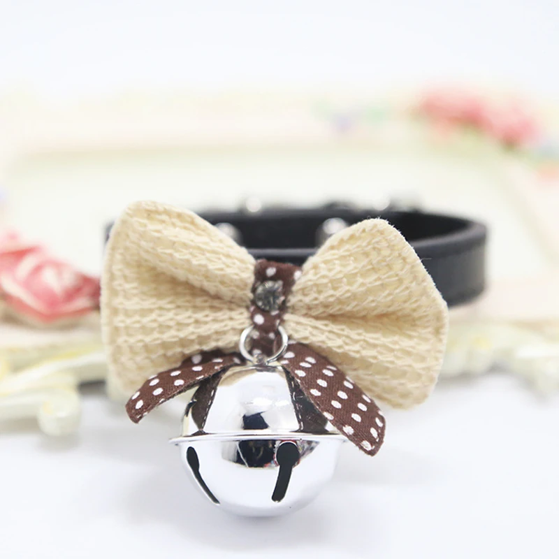 prativerdi Cute Pet Adjustable Dog Collars with Bowknot and Bells Necklace PU Collar For Christmas Dogs Cat pet shop Accessories5